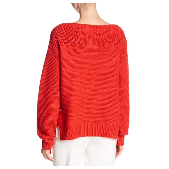 NEW 360SWEATER RED BOATNECK LACE-UP SWEATER - Picture 6 of 7